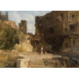 Robert Russ: "Mittagsrast in der Ruine (Studie)"