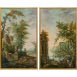 In der Art von Hubert Robert: Figuren in klassischer Landschaft (Paar)