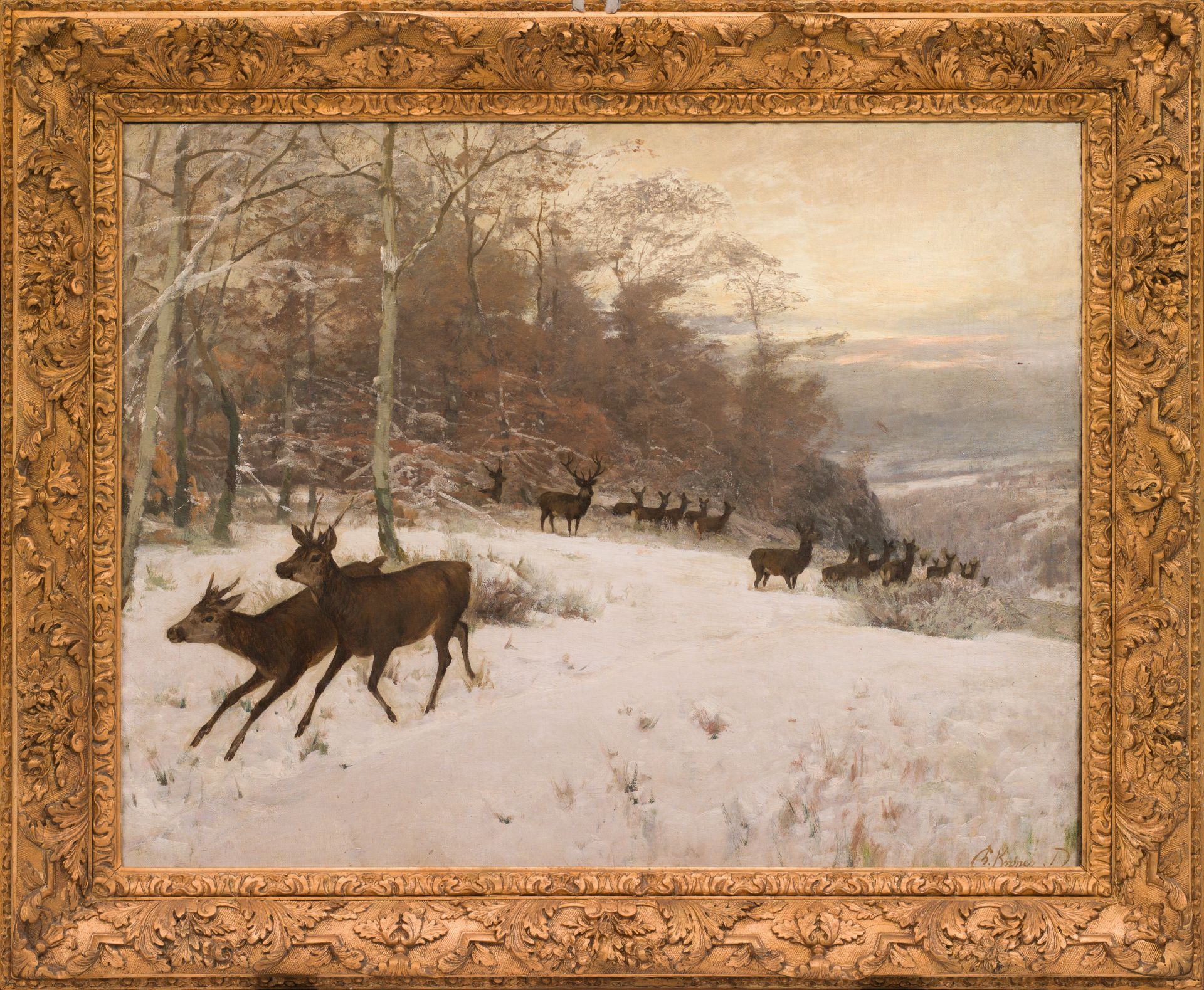 Christian Johann Kröner: Rotwild im Winterwald - Bild 2 aus 2