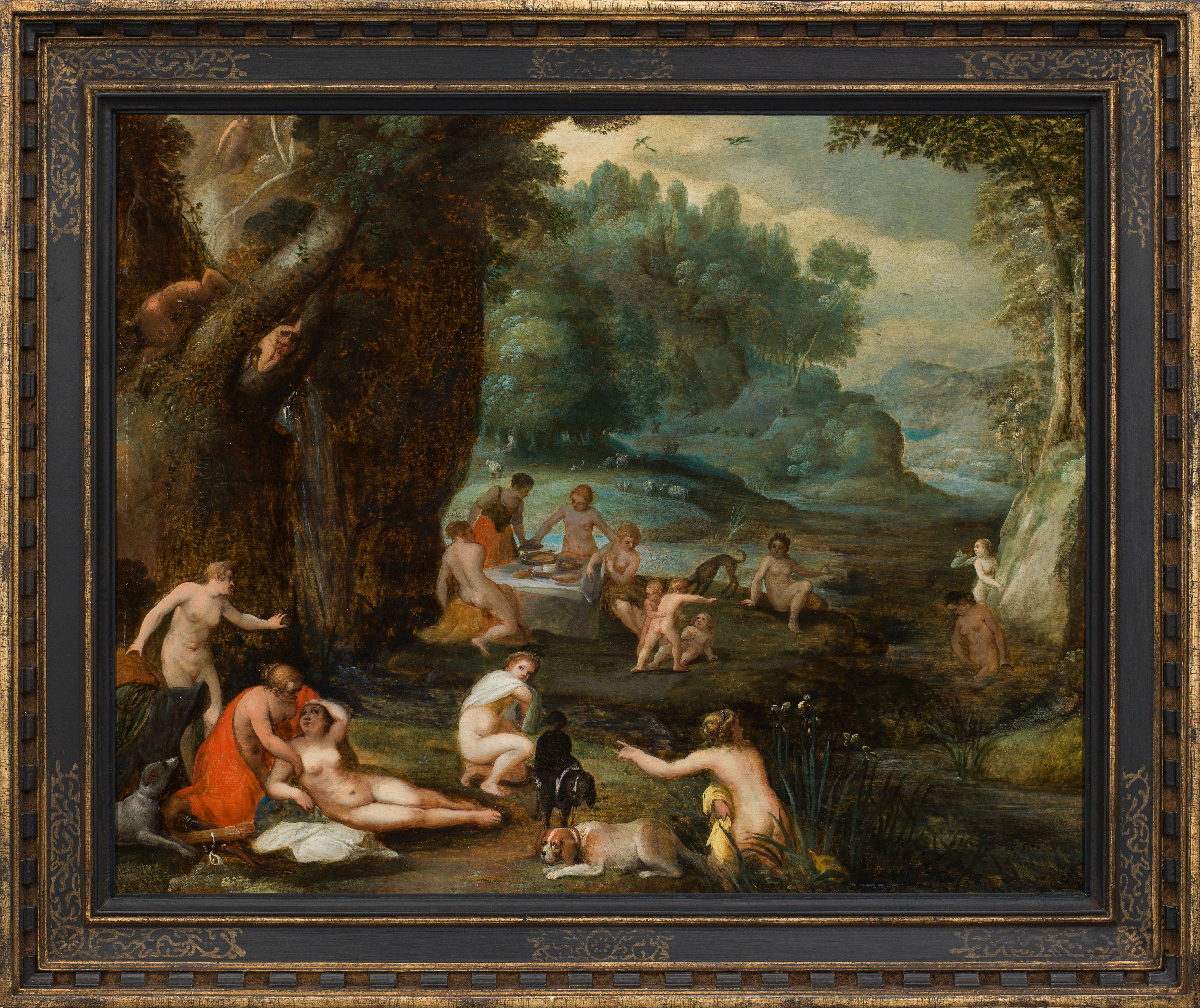 Adriaen van Stalbemt: Bathing nymphs spied upon by satyrs - Image 2 of 2