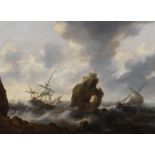 Jacob Adriaensz Bellevois : Küstenlandschaft mit Schiffen auf rauer See
