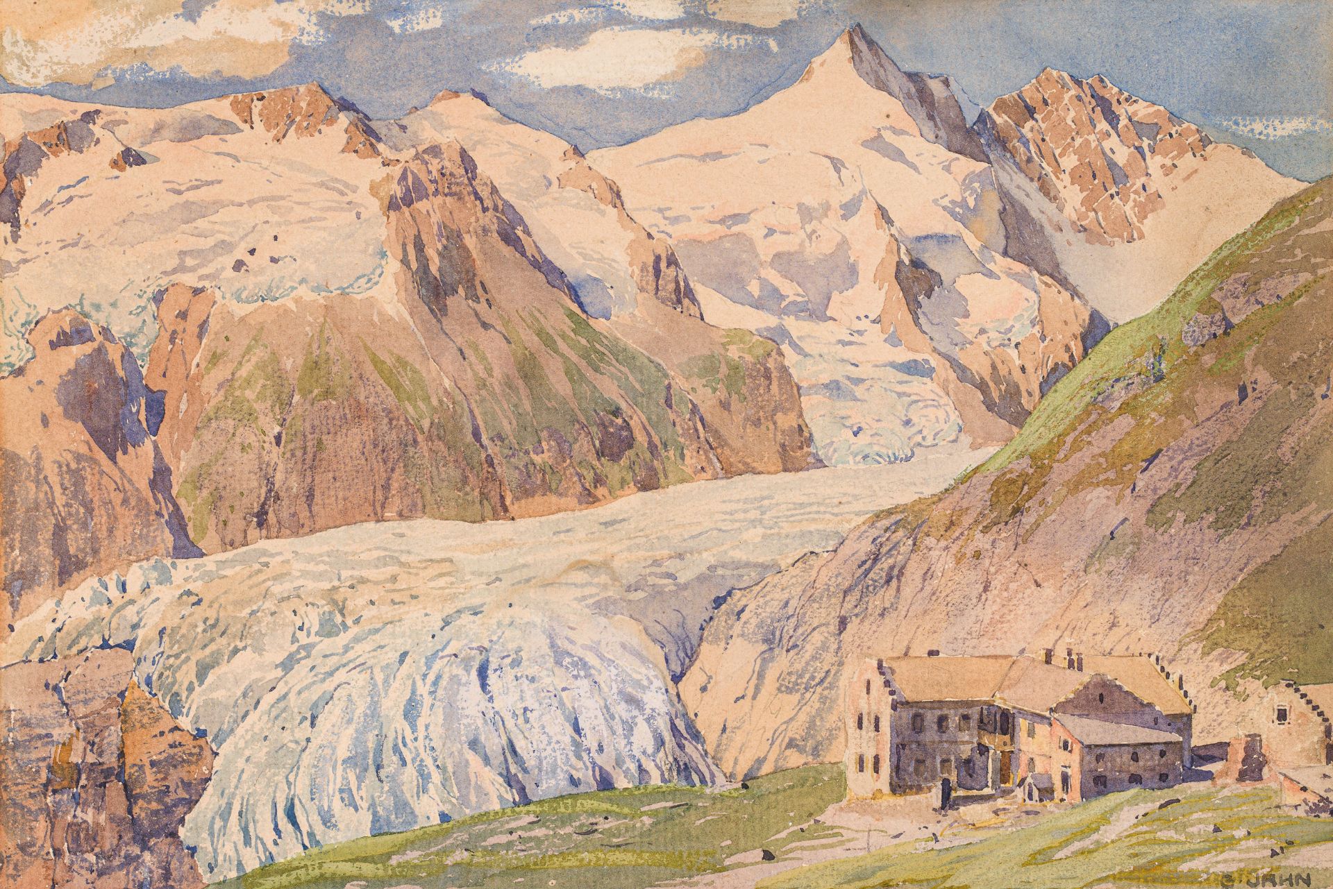 Gustav Jahn: Großglockner mit der Pasterze und Kaiser-Franz-Josef-Haus