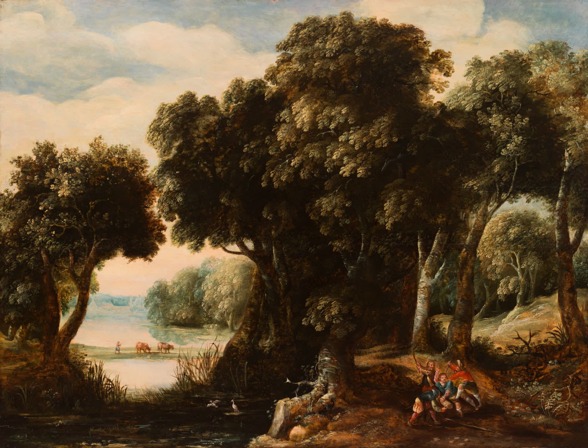 Flemish School: River landscape with an ambush