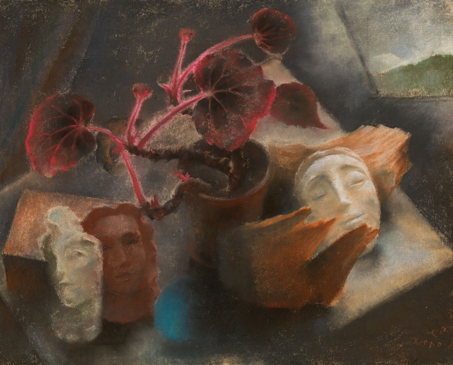 Ernst Nepo: Flowering vine with three masks