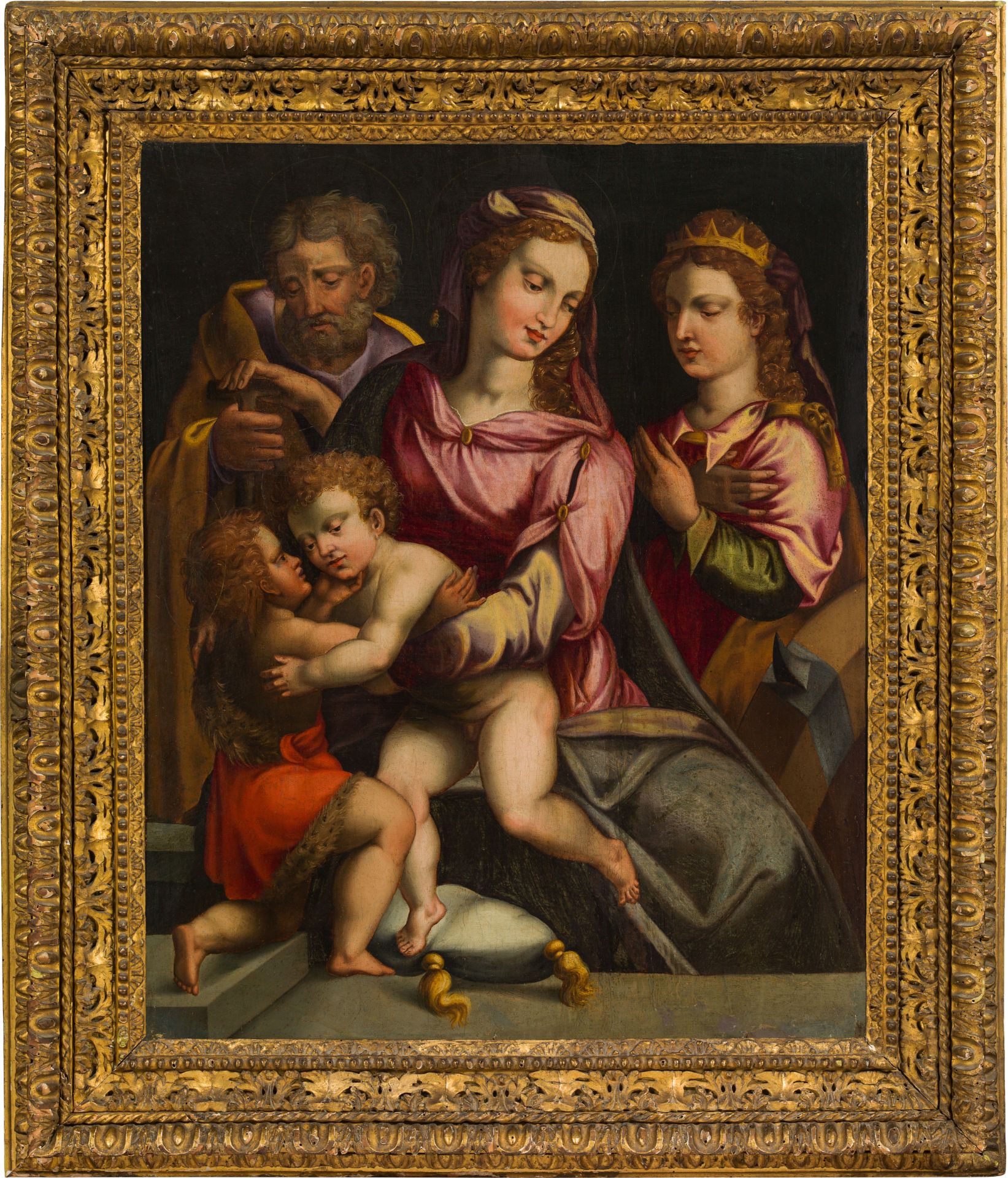 Studio of Francesco del Brina : Holy family with the Infant Saint John the Baptist and Saint Catheri - Image 2 of 2