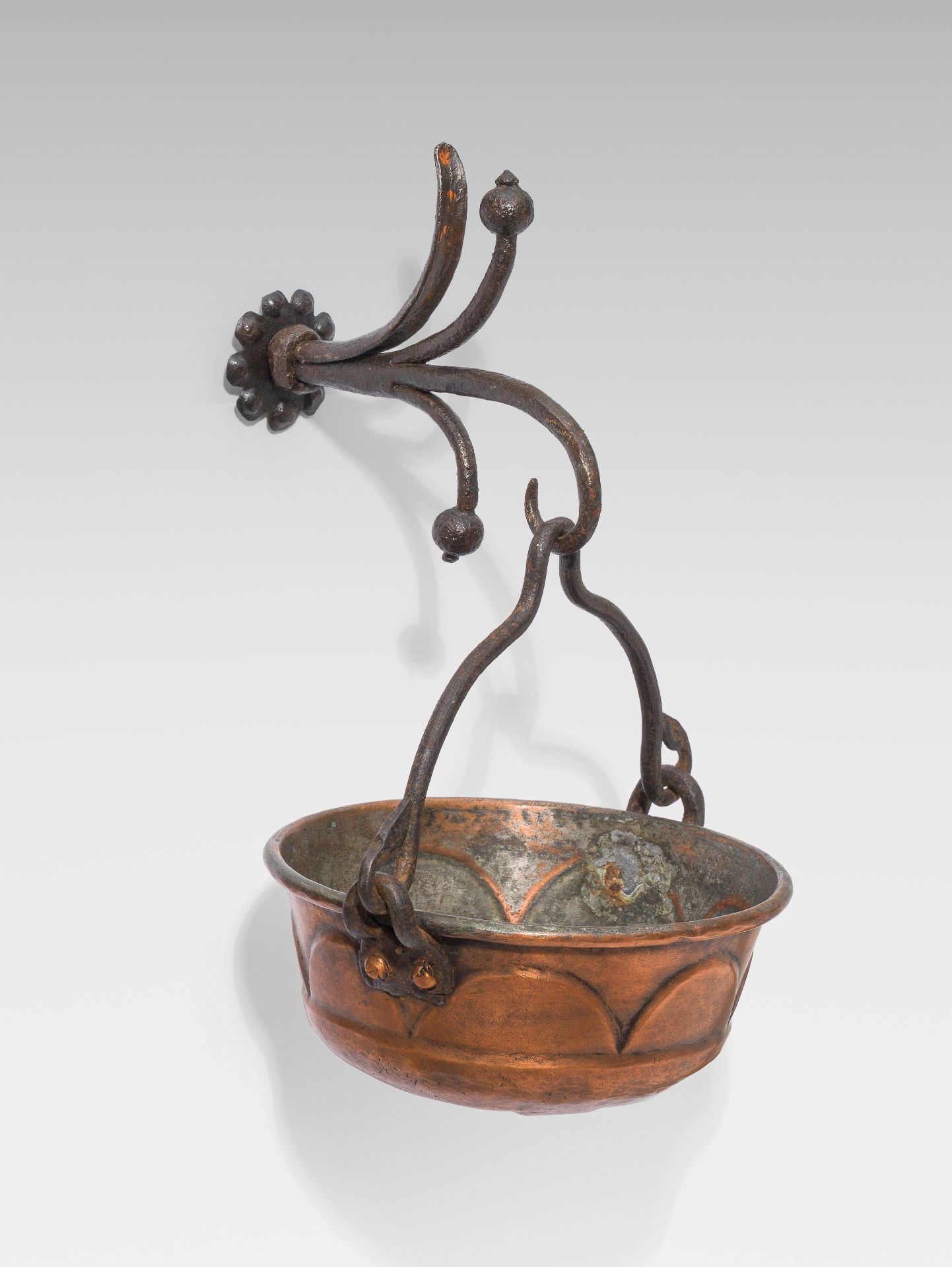 Small copper cauldron with mounting