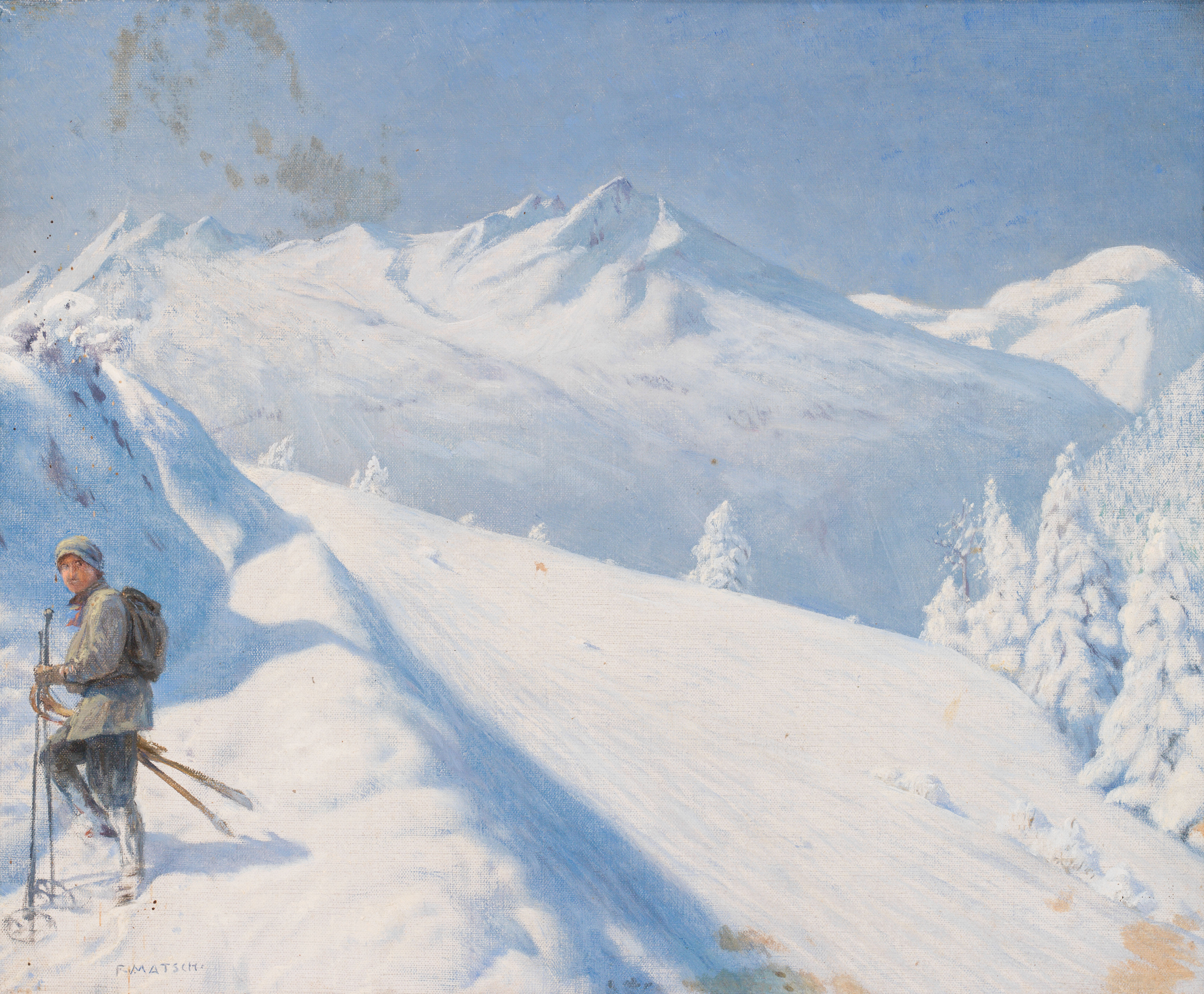 Franz von Matsch: Skier in the mountains ("Januar")