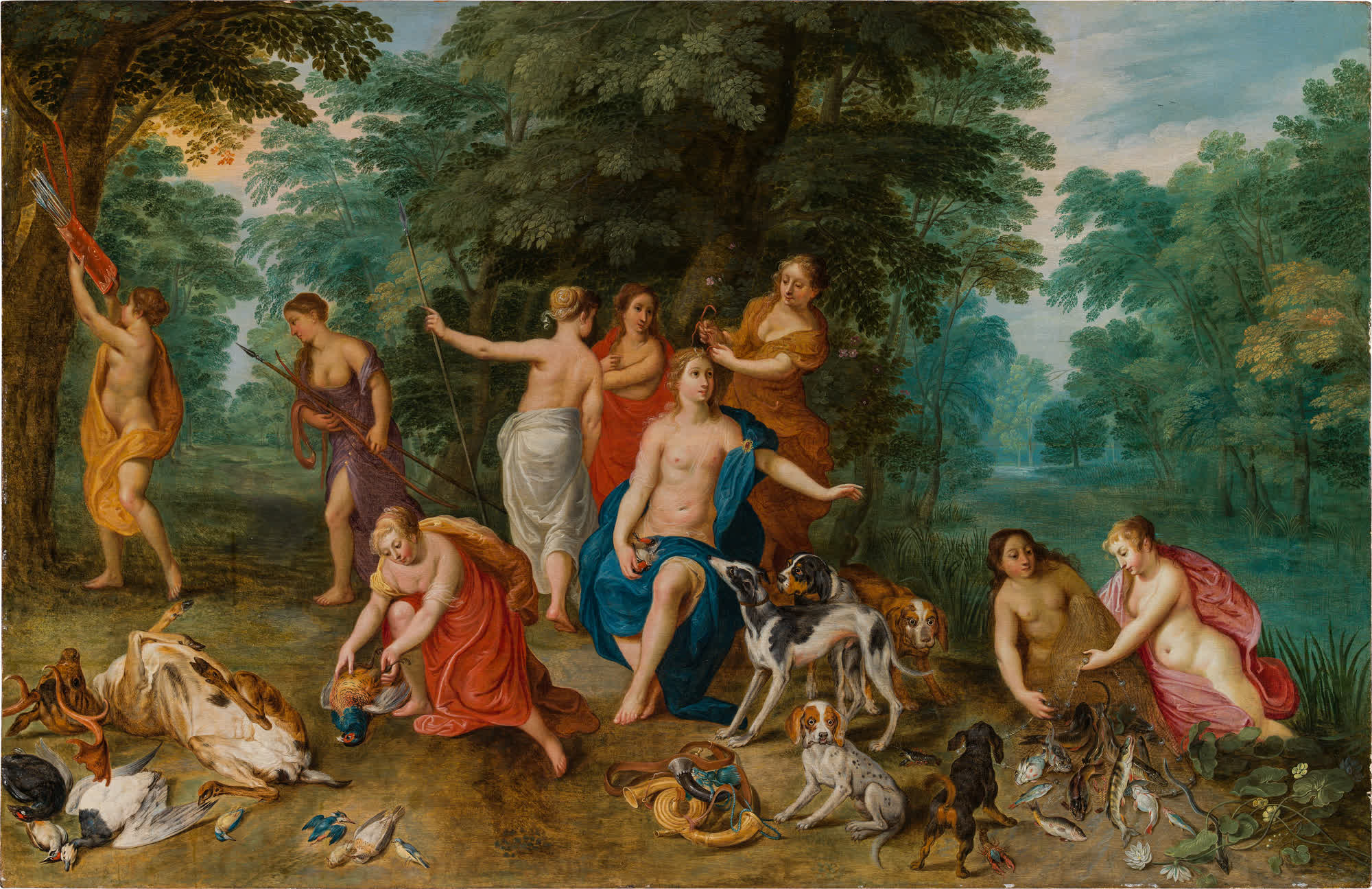 Jan Brueghel the Younger and Hendrik van Balen: Diana and her nymphs after the hunt