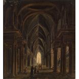 Ferdinando Galli da Bibiena Umkreis: Interieur einer gotischen Kirche mit Figurenstaffage