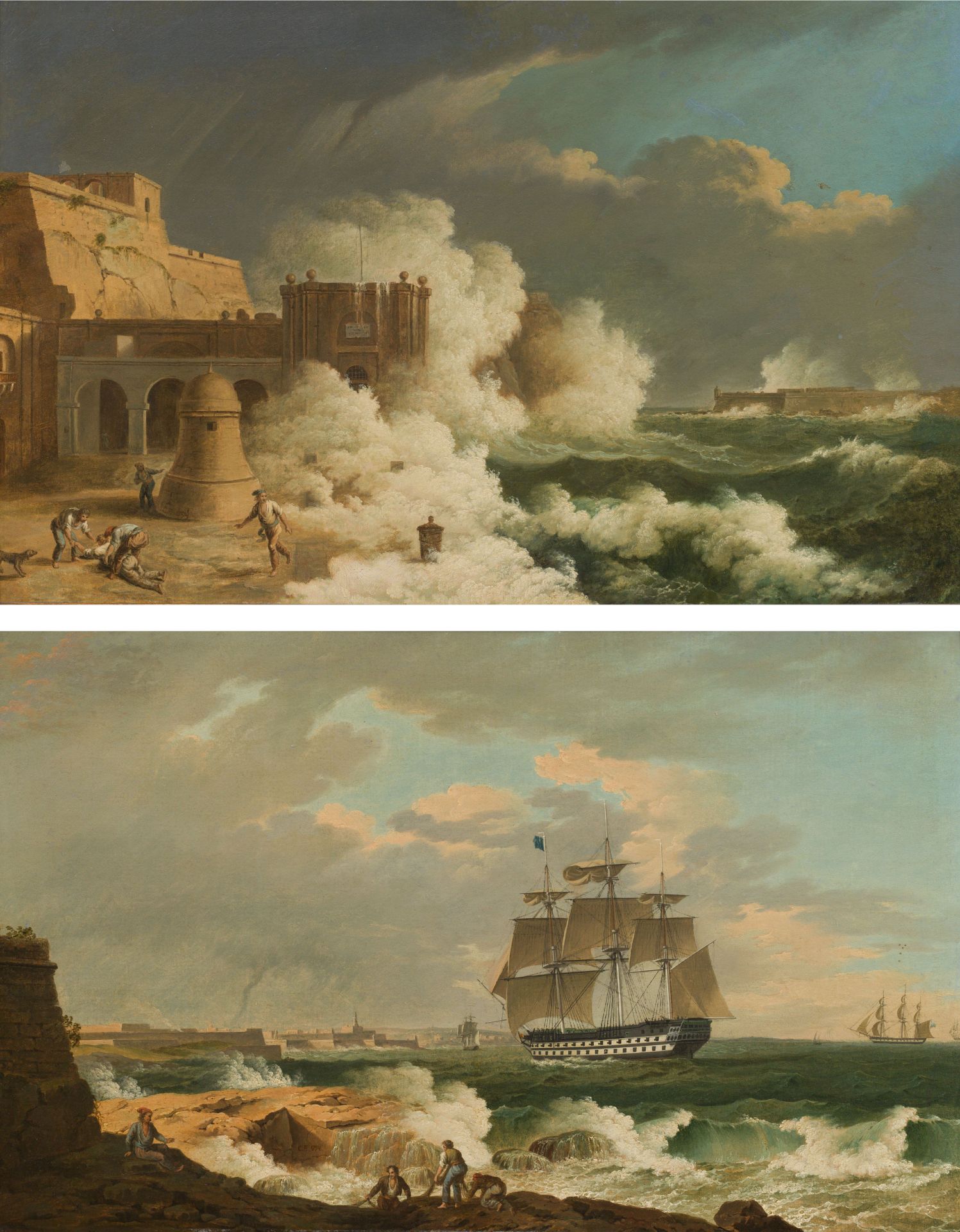 Artist of the 18th century: Coastal landscapes (counterparts) - Image 2 of 3