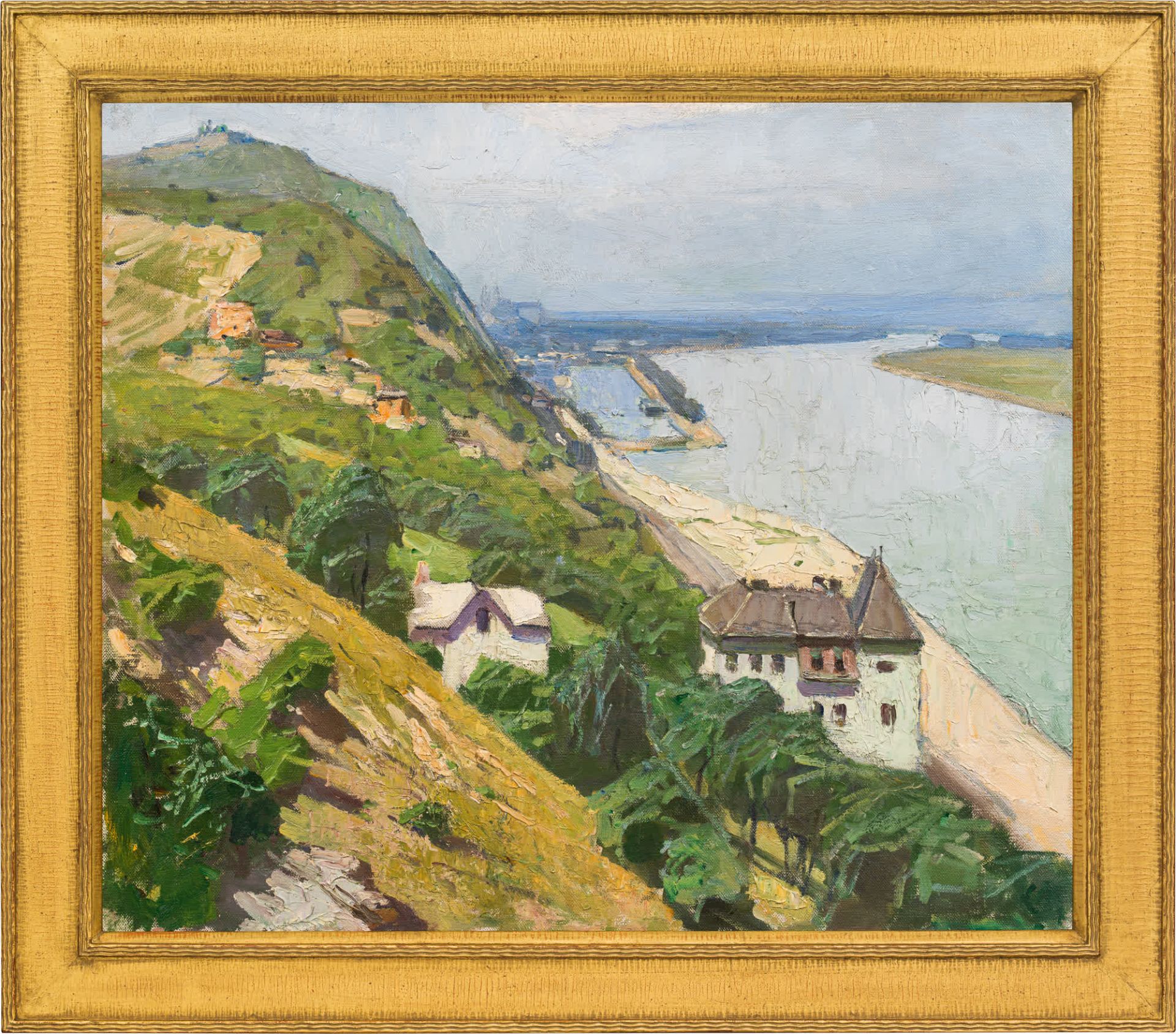 Carl Moll: Blick auf den Leopoldsberg und das Stift Klosterneuburg (Donaulandschaft bei Nussdorf) - Bild 2 aus 2