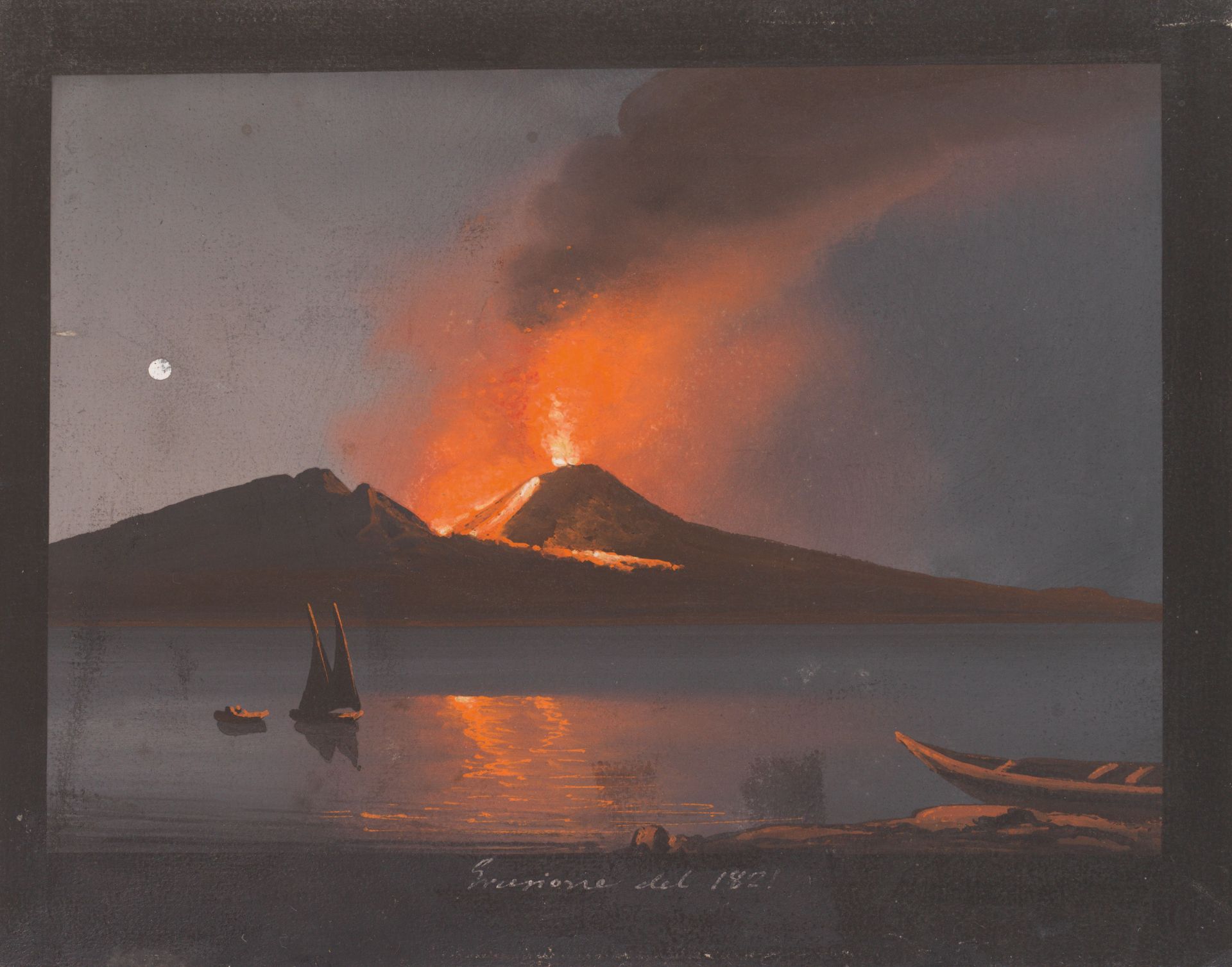 Artist of the 19th century: Mixed lot of 3 pieces.: Eruption of Vesuvius at night (1819, 1820, 1821) - Image 4 of 4