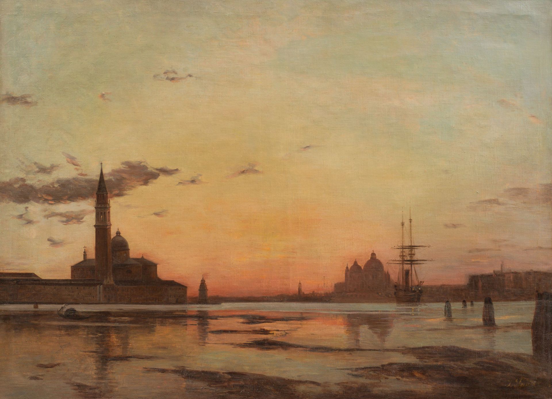 Künstler des 19. Jh.: Die Lagune von Venedig bei Sonnenuntergang