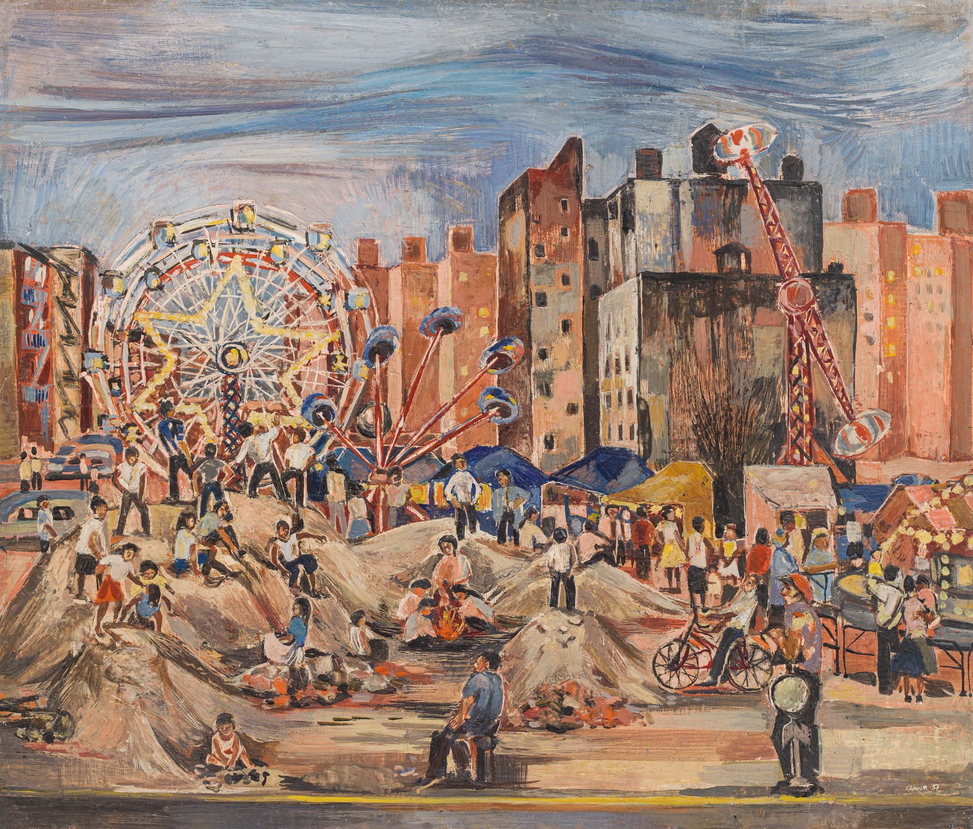 Edith Kramer: Fairground in Delancey Street, Manhattan, New York