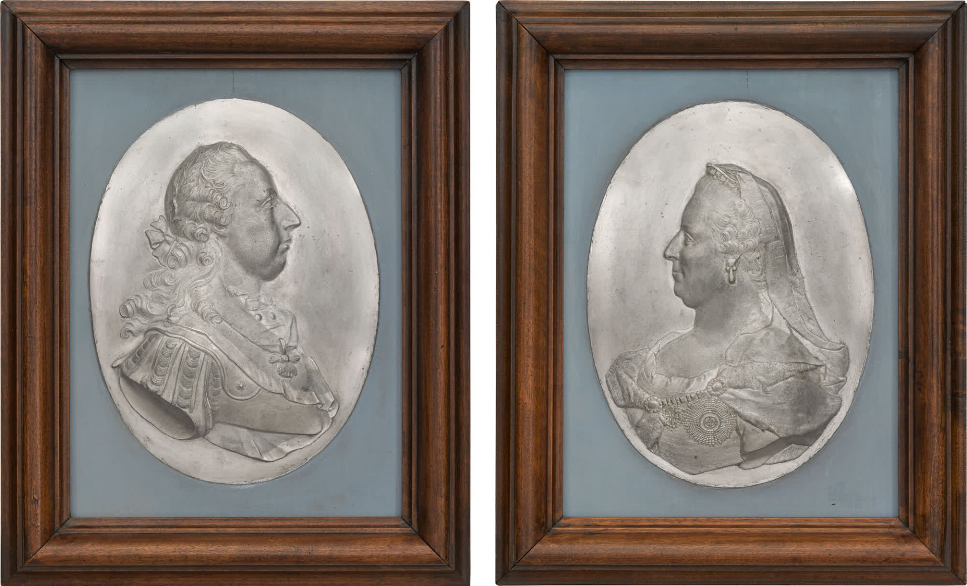 Pair of pewter reliefs