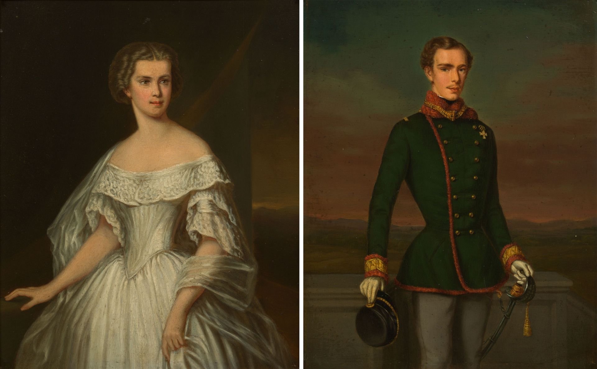 circle of Franz Schrotzberg : Empress Elisabeth and Emperor Franz Joseph I of Austria (counterparts)