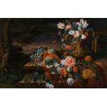 Abraham Brueghel: Blumen- und Früchtestillleben in italienischer Landschaft