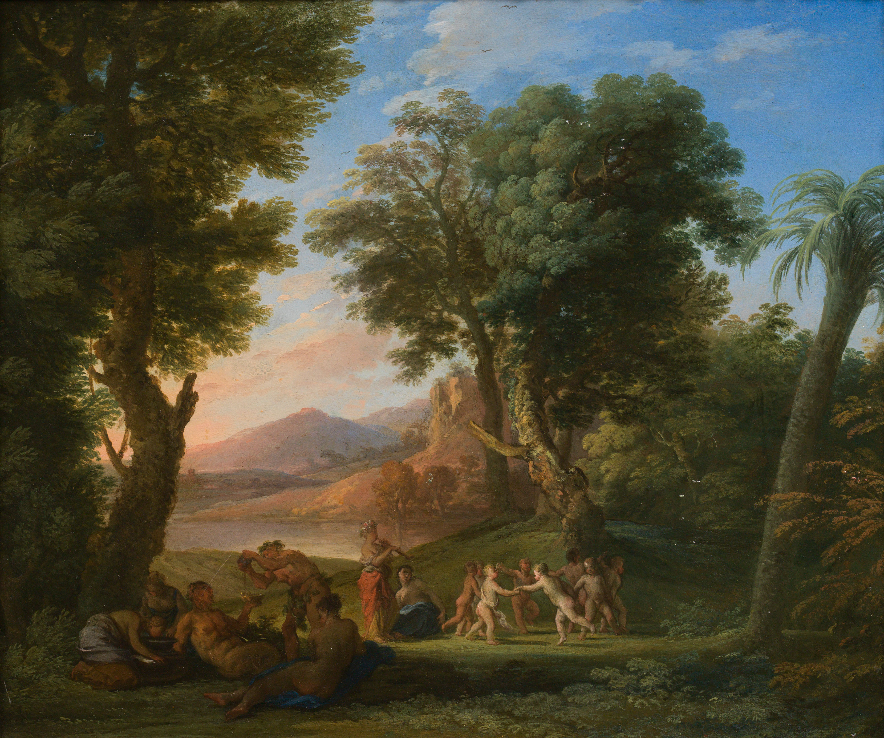 Italian School: Bacchanalian scene in a southern landscape