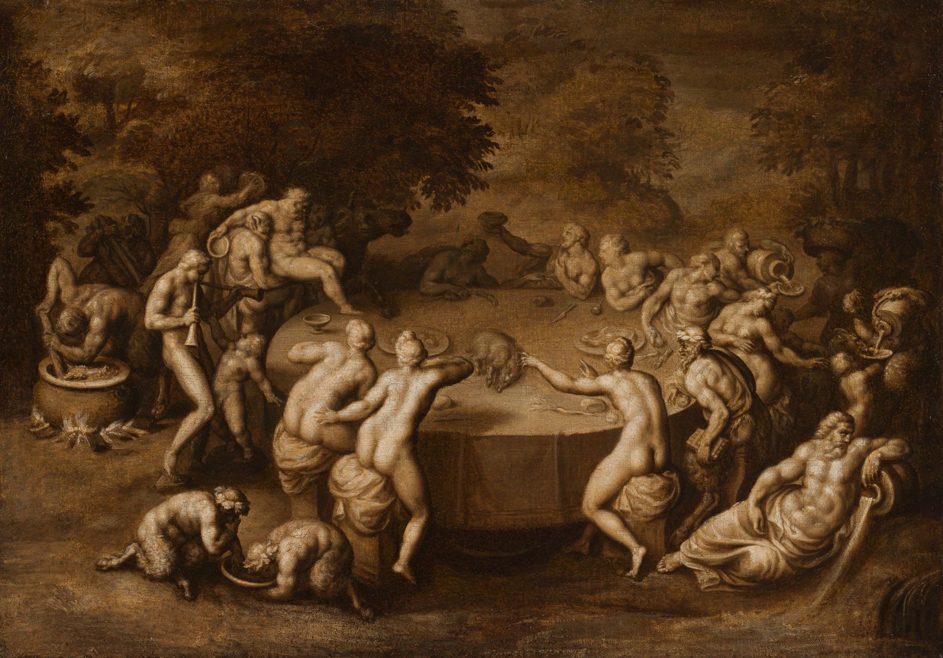 Circle of Gillis van Valckenborch : Bacchanalian feast