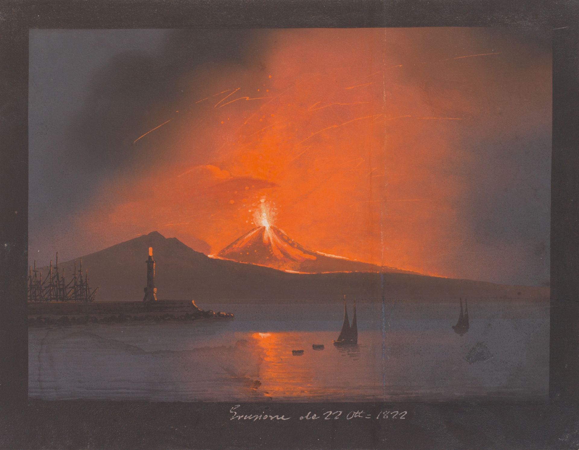 Artist of the 19th century: Mixed lot of 3 pieces.: Eruption of Vesuvius at night (1819, 1820, 1821) - Image 3 of 4