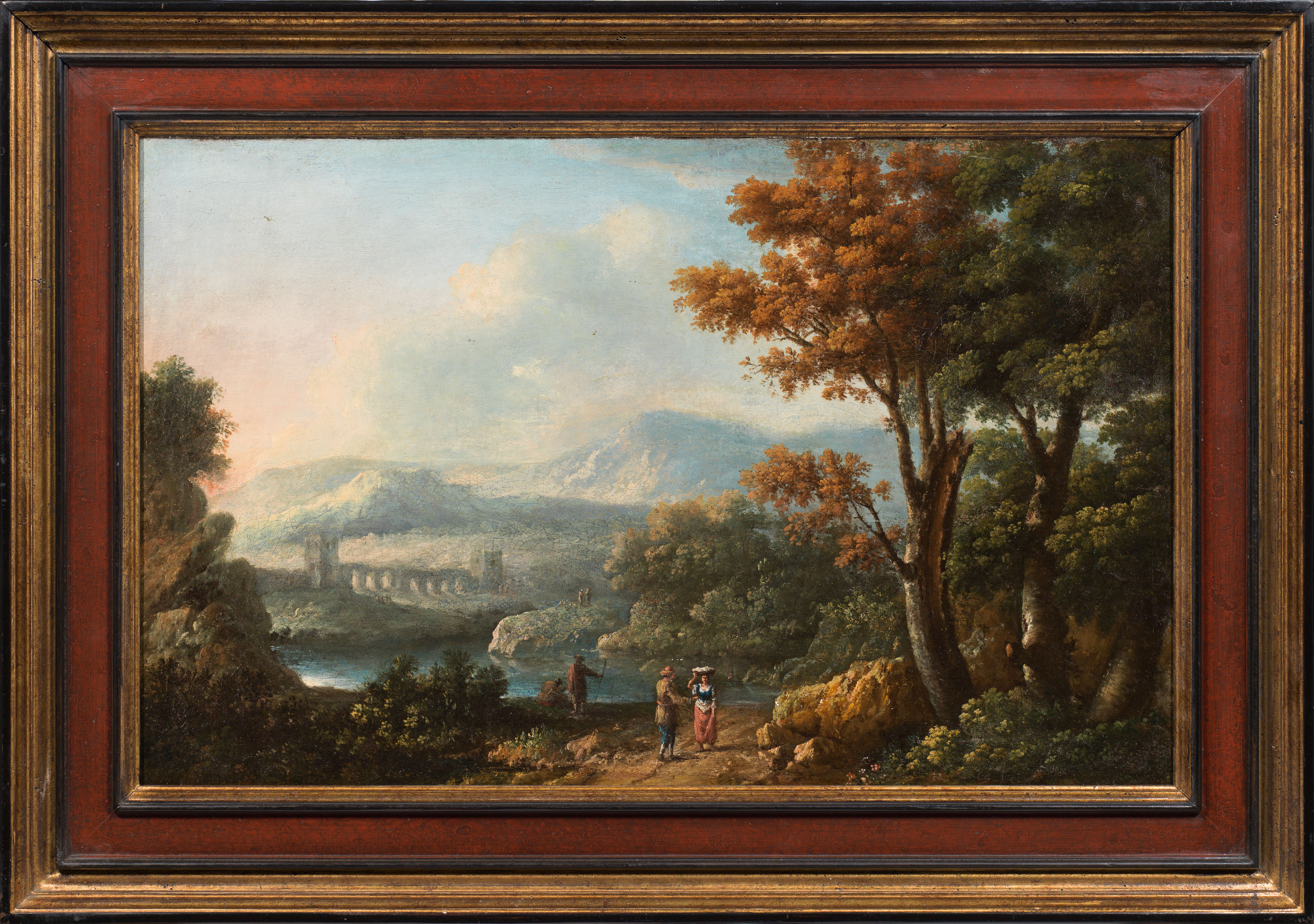 Italian School: Hiker and countrywoman in a southern landscape - Image 2 of 2
