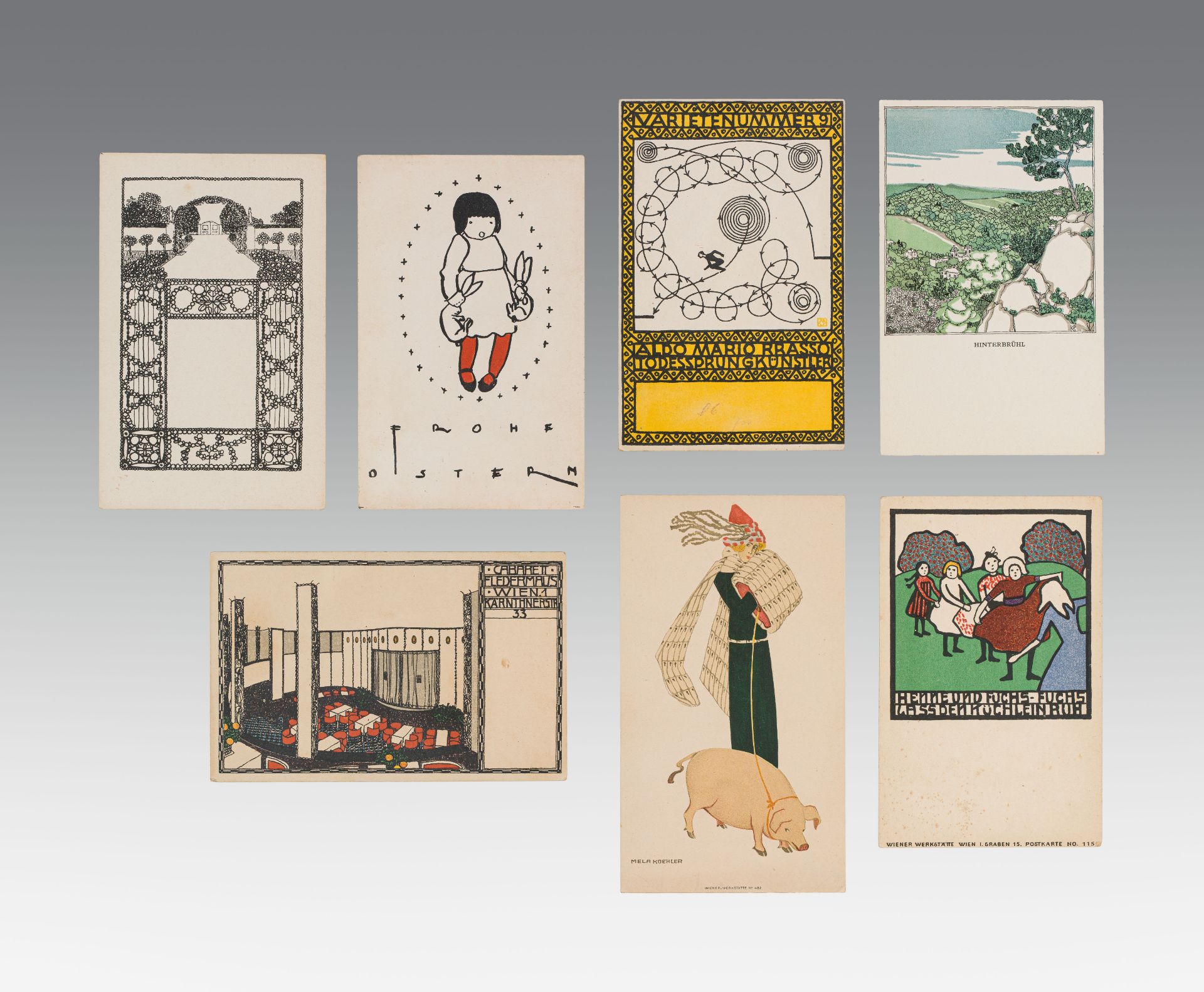 Josef Hoffmann and Mela Koehler and Fritzi Loew and others: Seven postcards