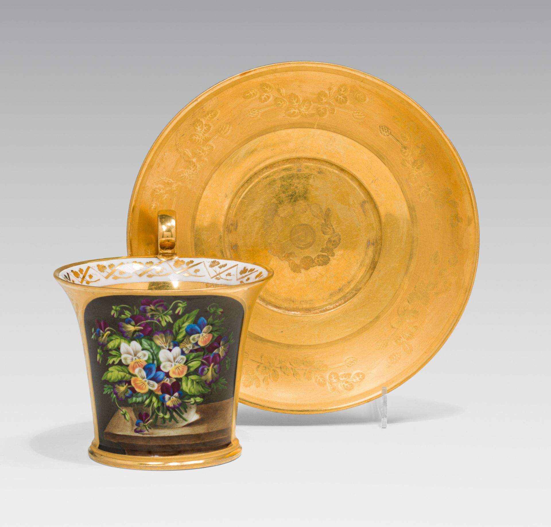 Anton Kothgasser: Cup with inlaid glass and saucer