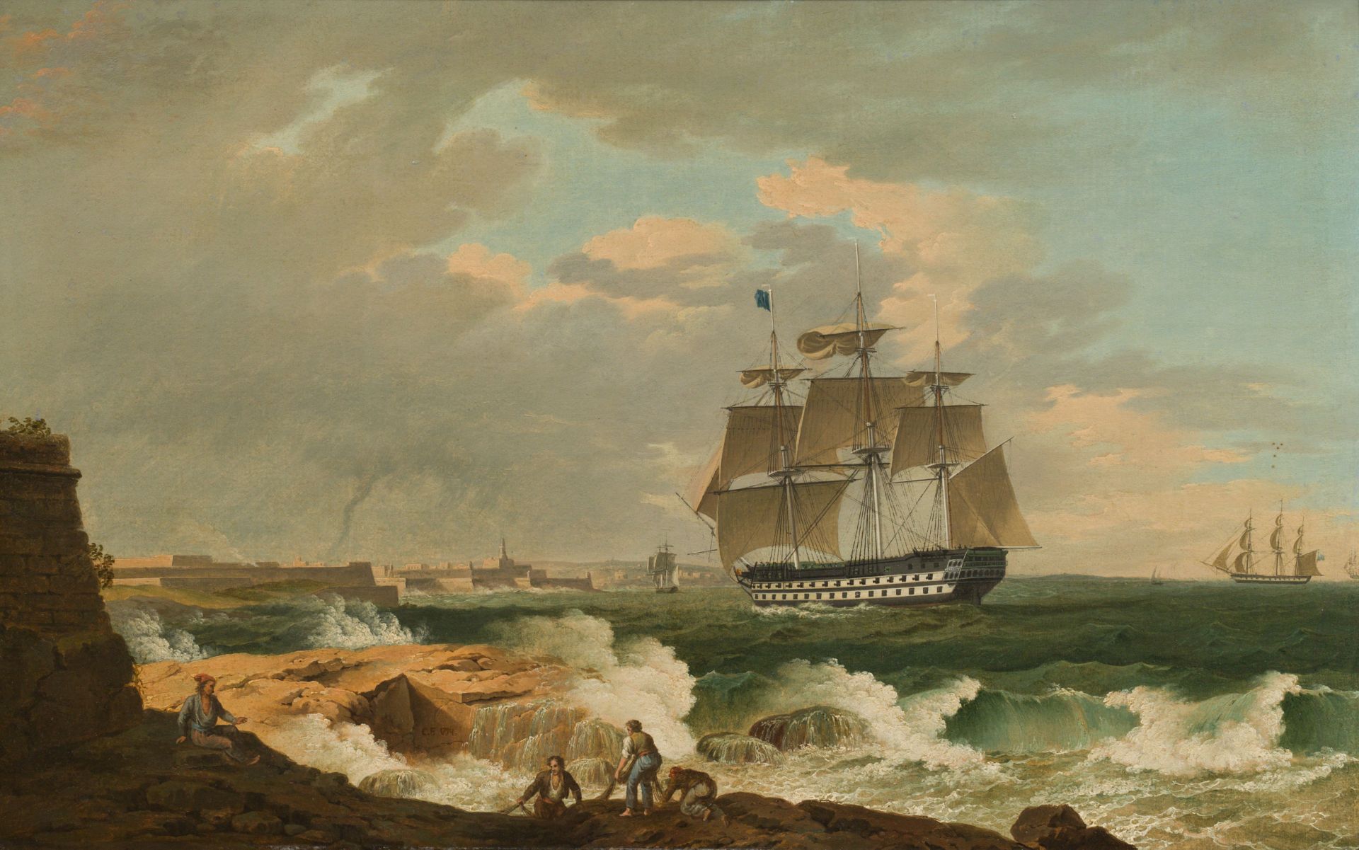 Artist of the 18th century: Coastal landscapes (counterparts) - Image 3 of 3