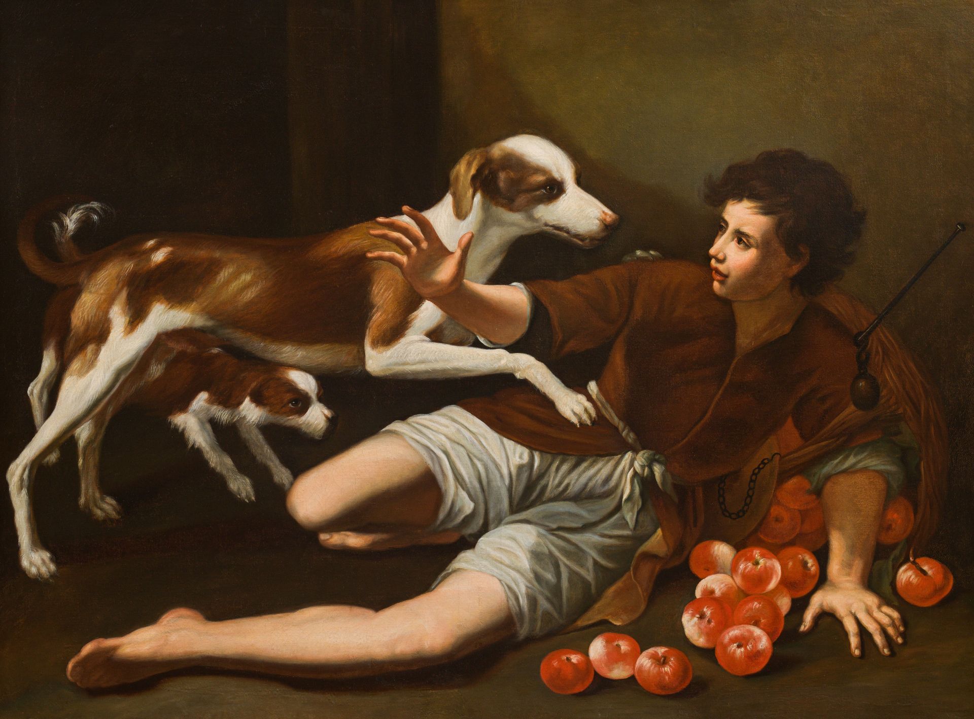 School of Genua: Young man with two dogs