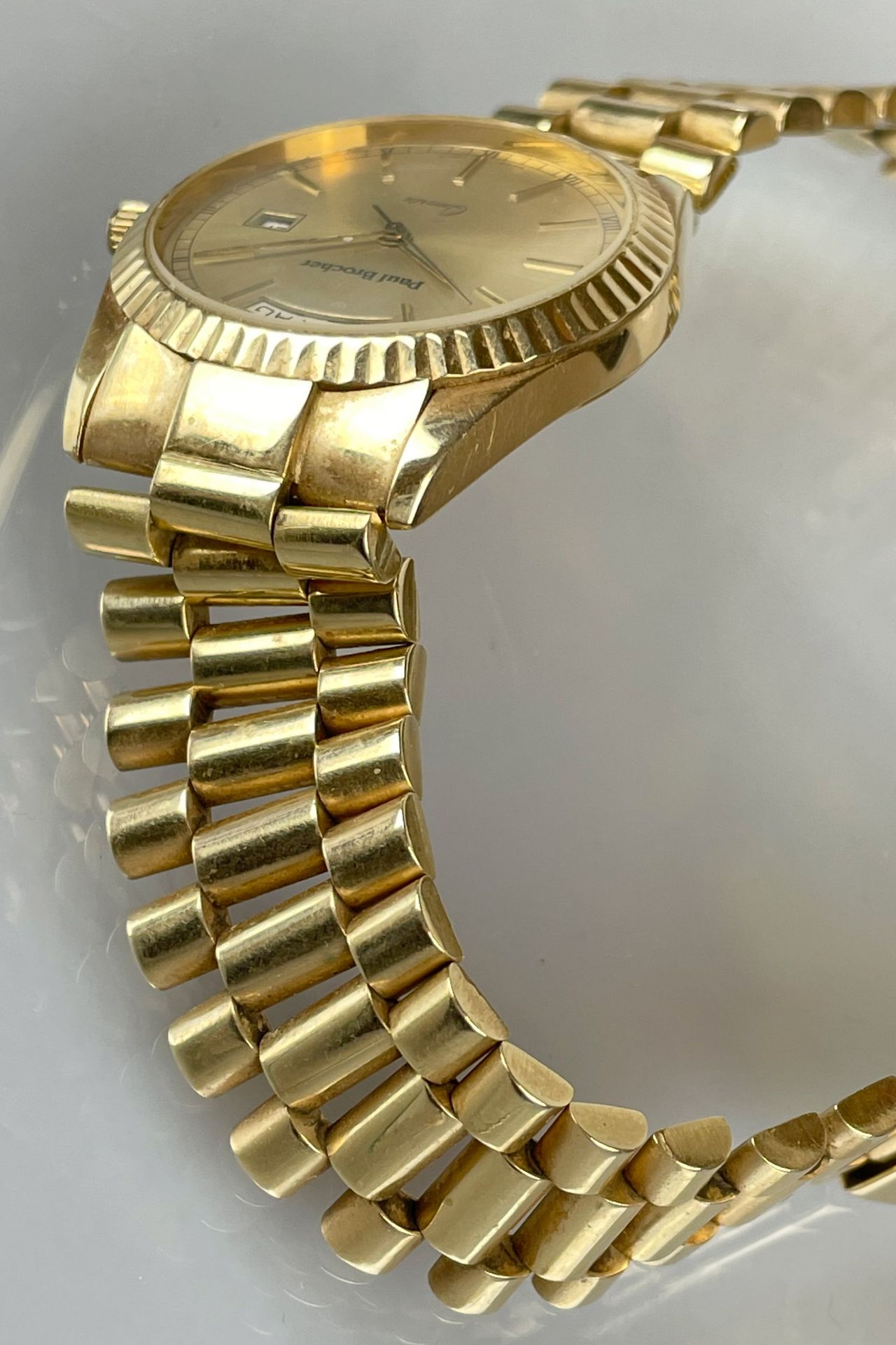 Herrenarmbanduhr 585 Gelbgold. Von Paul Brocher. Schweiz. - Image 7 of 8