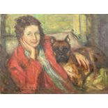 Eugen VON WARUN-SEKRET (1896 - 1963). Junge Dame mit Boxer- Hund.