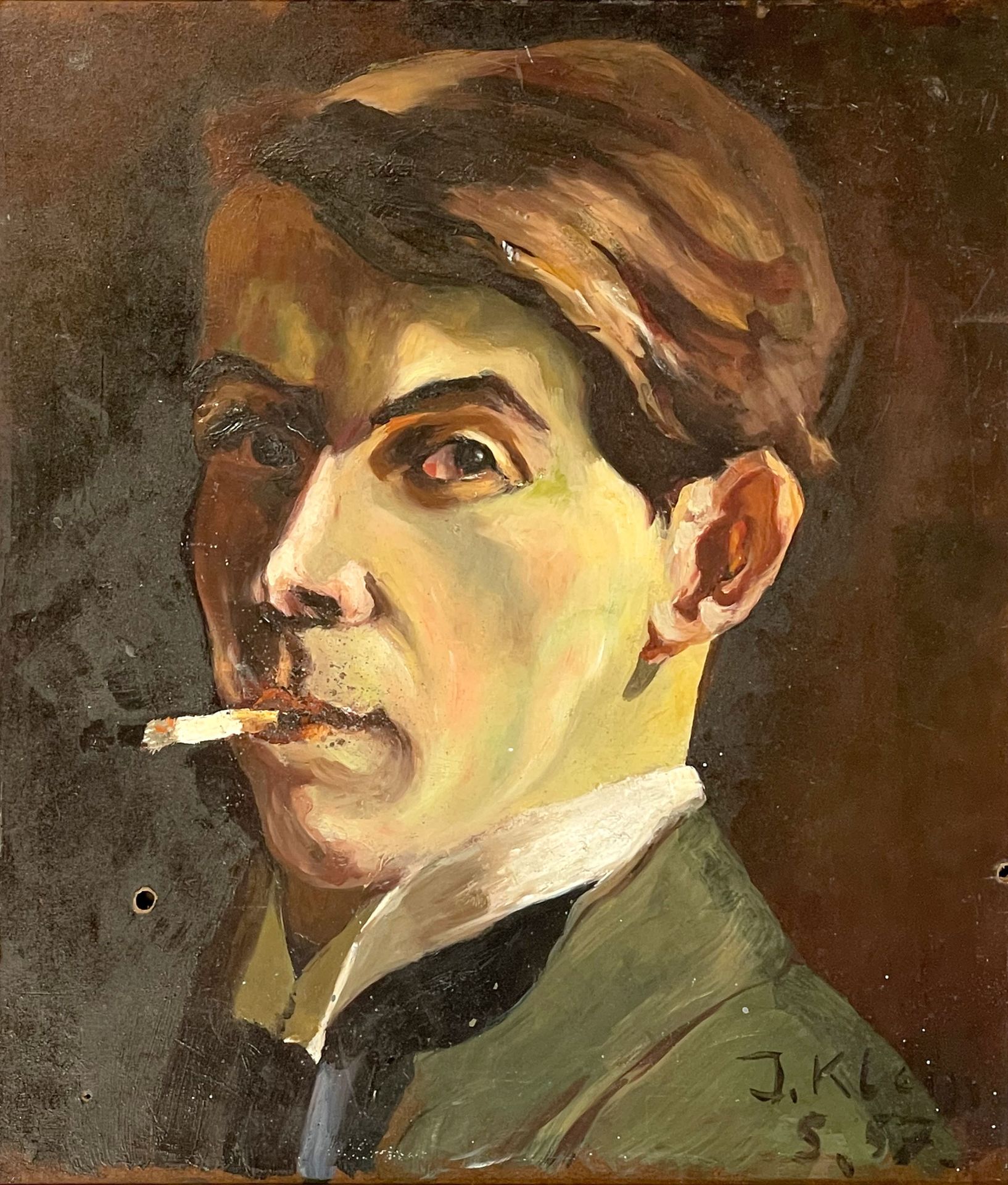 J. KLEIN (XX). Herrenportrait mit Zigarette (1957).