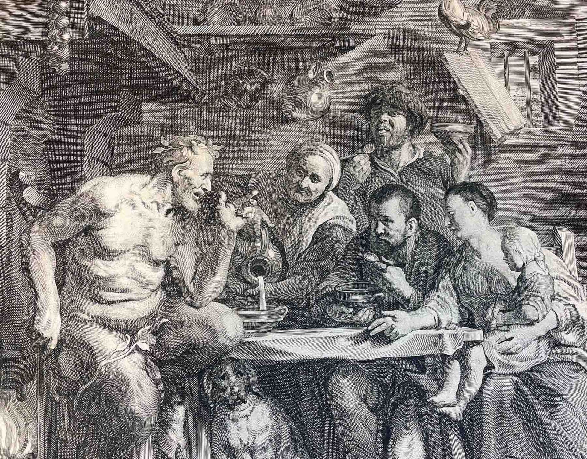 Jacobus NEEFS (1610 - 1660). Satyr, eine Bauernfamilie besuchend. - Image 6 of 9