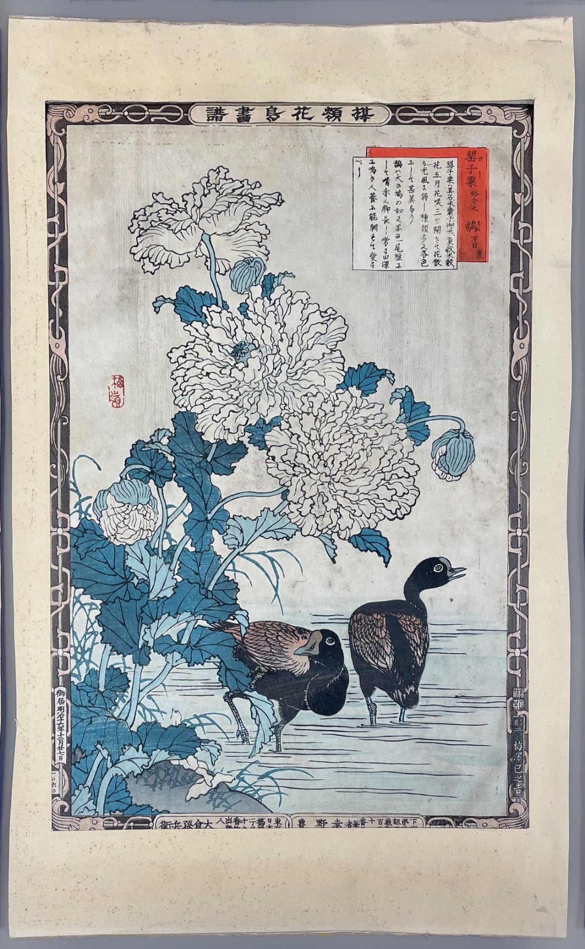Kono Naotoyo BAIREI (1844 - 1895). Vier Holzschnitte. Vögel und Blumen,1883. - Image 7 of 19