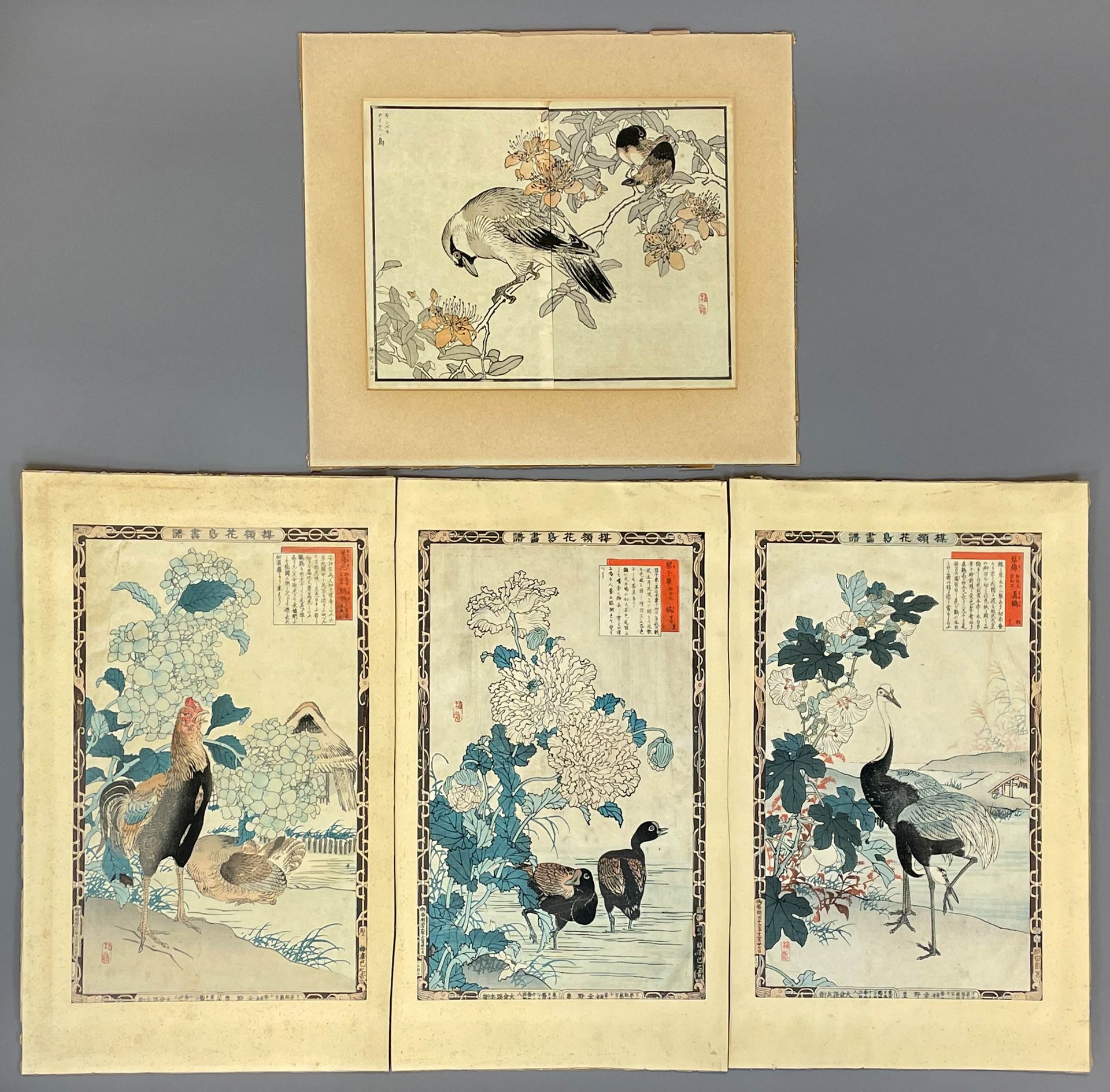 Kono Naotoyo BAIREI (1844 - 1895). Vier Holzschnitte. Vögel und Blumen,1883.