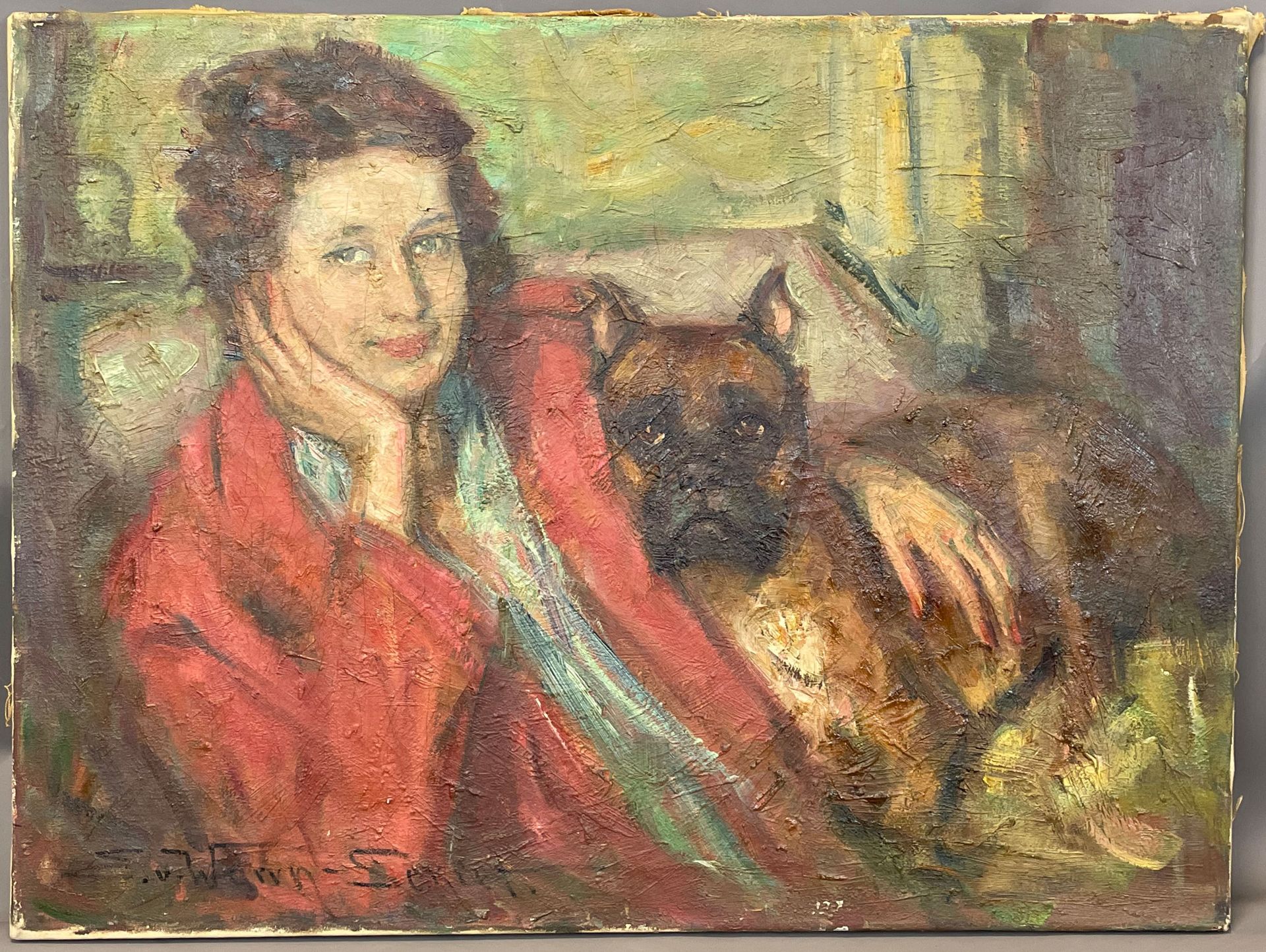 Eugen VON WARUN-SEKRET (1896 - 1963). Junge Dame mit Boxer- Hund. - Bild 2 aus 10