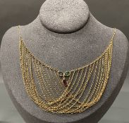 Zartes Collier, GG 585, oval facettierter Saphir, Rubin, Smaragd, 38 cm, 9 g