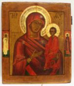 Ikone, Tempera auf Holz, "Gottesmutter Iwerskaja" mit Randheiligen, Russland 19. Jh., 35 x 30 cm