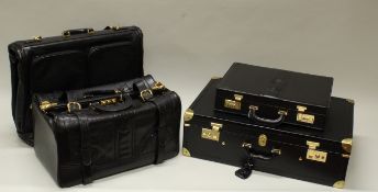 Reisetasche, Koffer, Kleidersack, Aktenkoffer, Pollini, 1980er Jahre, schwarzes Leder, geprägtes Lo