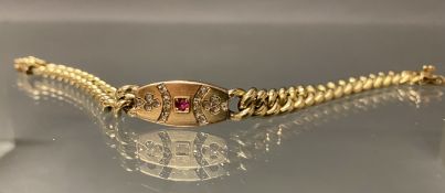 Armband, GG 585, Mittelteil 1 kleiner Rubin, 18 kleine Besatzdiamanten, 20 cm, 21 g