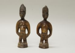 Paar Zwillingsfiguren, ibeji, männlich, weiblich, Yoruba, Nigeria, Afrika, authentisch, Holz, 27.5-