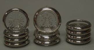 11 Untersetzer, Silber 925, Glasteller mit silbermontiertem Rand, verschieden, 8x mit Blütenbordüre