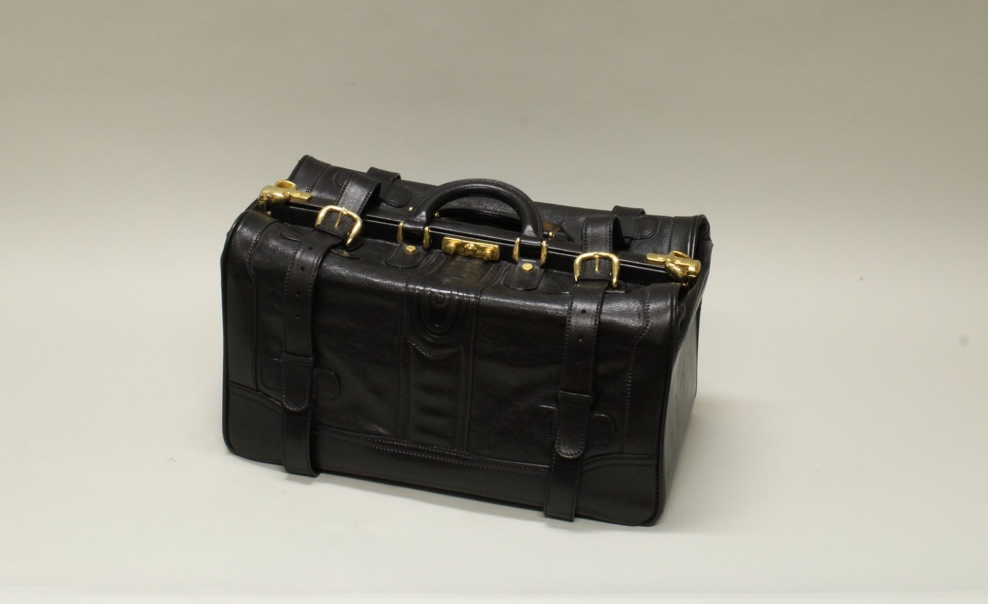 Reisetasche, Koffer, Kleidersack, Aktenkoffer, Pollini, 1980er Jahre, schwarzes Leder, geprägtes Lo - Bild 5 aus 5