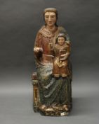 Skulptur, Holz geschnitzt, "Muttergottes mit Kind", Italien, wohl 14. Jh., 66 cm hoch, alter Wurmfr