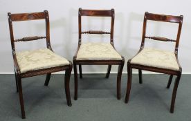 3 Stühle, England, um 1900, Mahagoni, beiger Chintzbezug, teils schadhaft