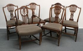 Satz aus 5 Hepplewhite-Stühlen, um 1800 sowie ein ähnlicher Armlehnstuhl, England, 19. Jh., Mahagon