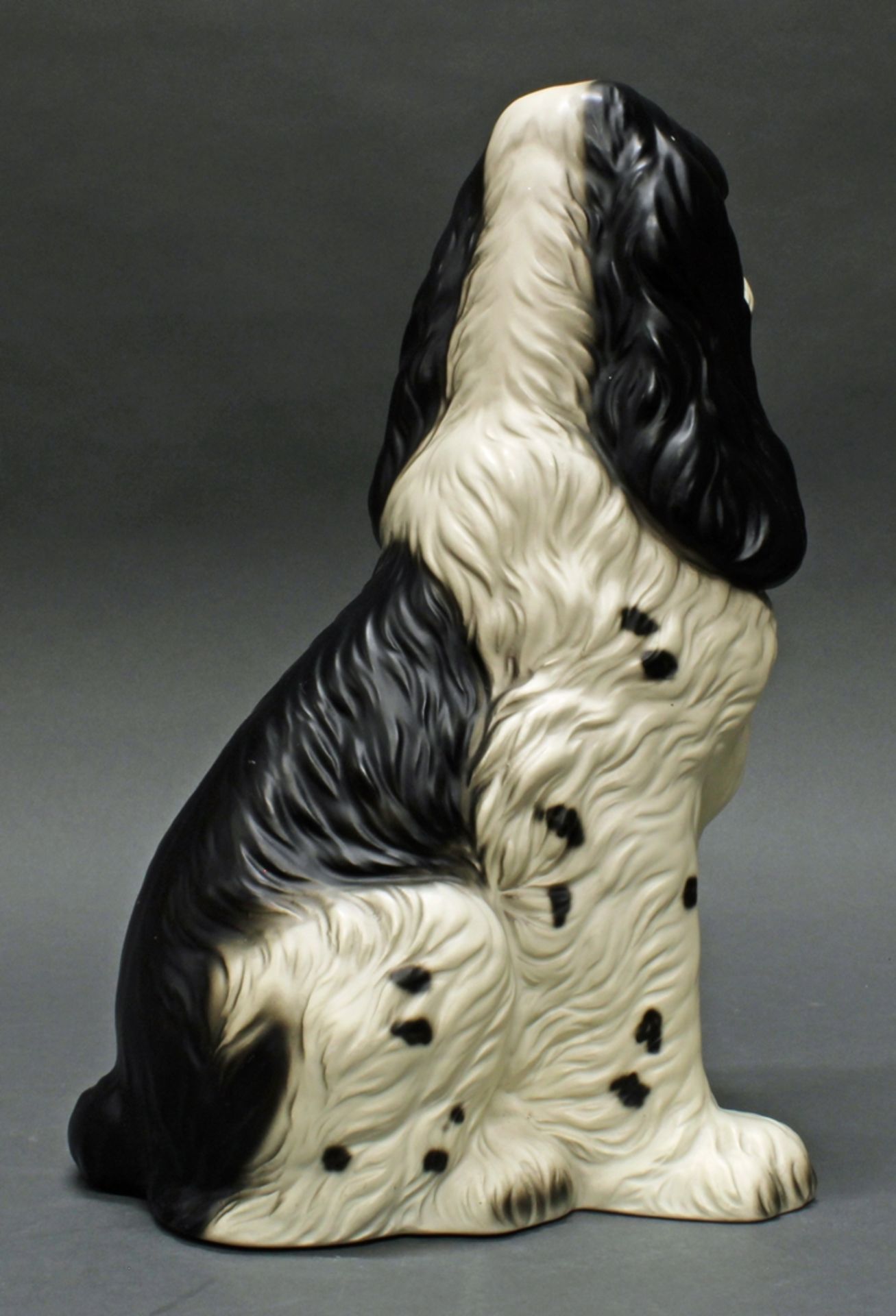 Porzellanfigur, "Cocker Spaniel", Royal, 20. Jh., Biskuitporzellan, schwarz-weiß-braun staffiert, s - Image 3 of 3