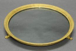 Spiegeltablett, wohl Frankreich 19. Jh., Bronze, auf drei Tatzenfüßen, ø 31.5 cm, Spiegelglas erneu