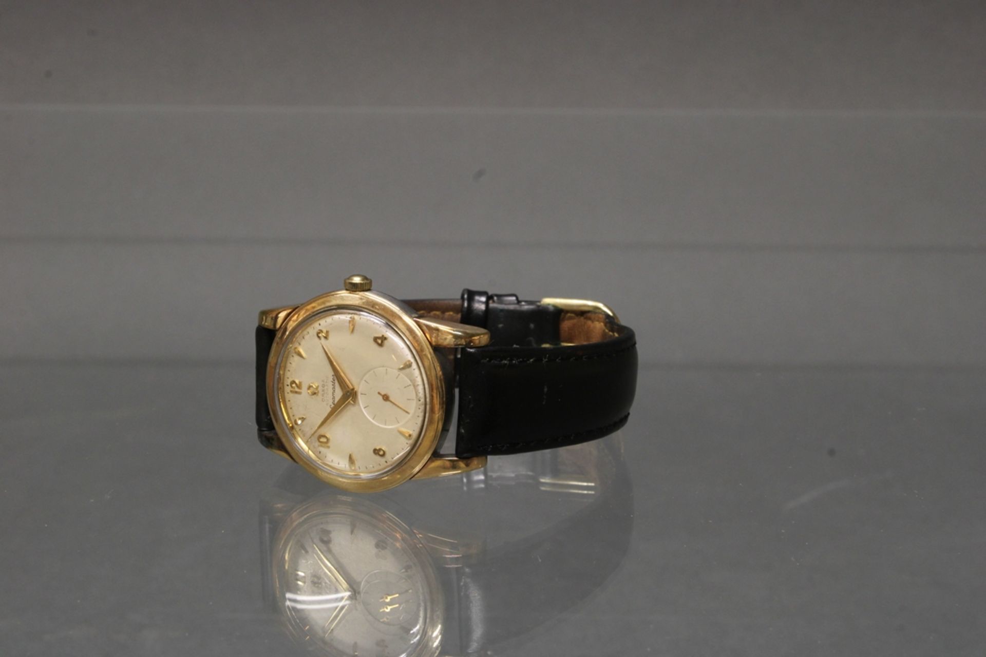 Herrenarmbanduhr, Omega, Modell Seamaster von 1952, Hammer-Automatik, Edelstahlgehäuse mit Goldhaub - Image 3 of 4