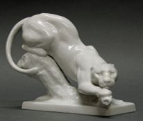 Porzellanfigur, "Panther von einem Baumstamm herunterschleichend", Meissen, Schwertermarke, 1. Wahl